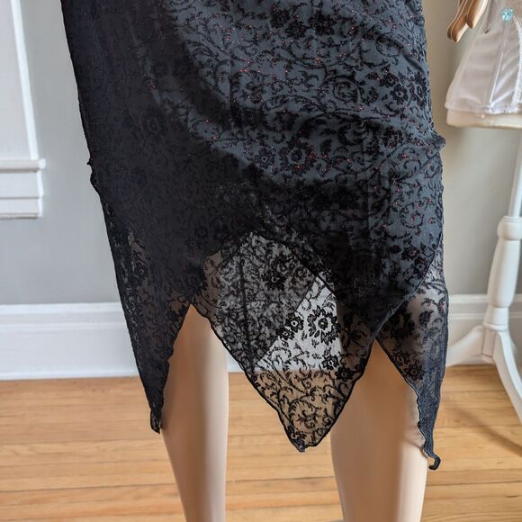 Vintage 90s Byer Too Black Midi Dress Cocktail Floral Glitter Whimsygoth Size M - Picture 11 of 16